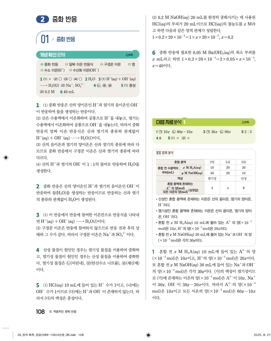 2022 개정 완자 고등 화학 답지 108페이지