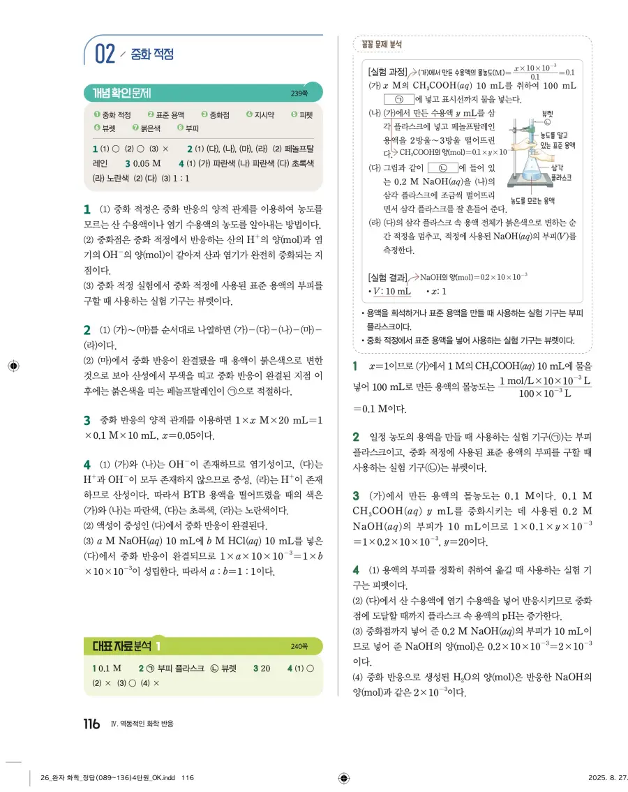 2022 개정 완자 고등 화학 답지 116페이지