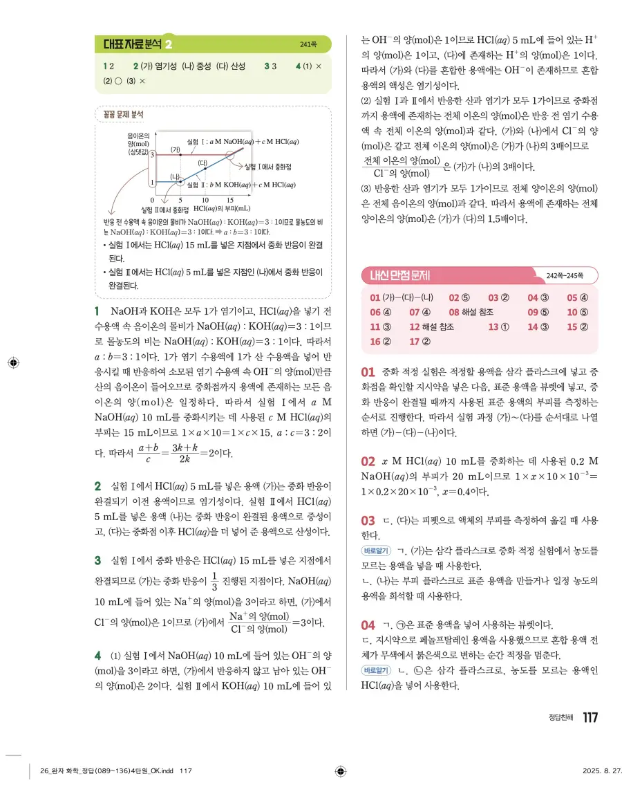 2022 개정 완자 고등 화학 답지 117페이지