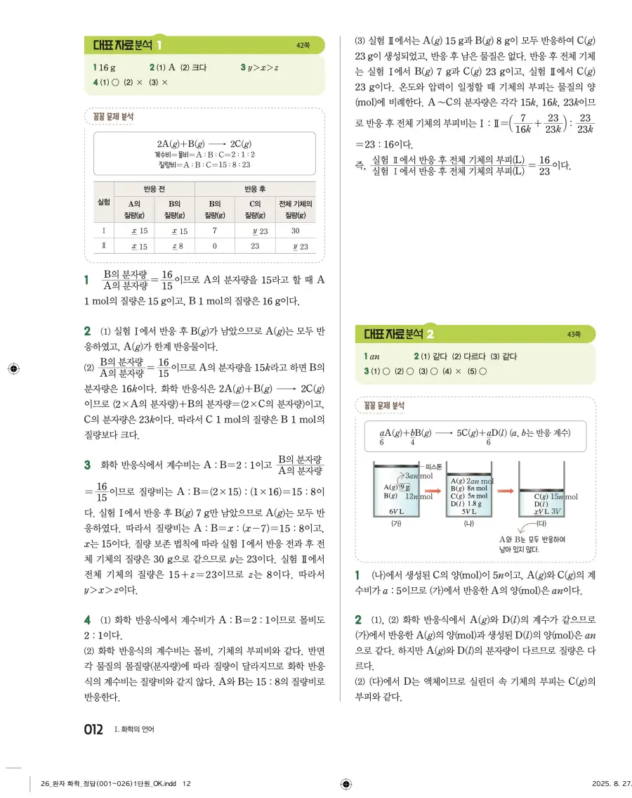 2022 개정 완자 고등 화학 답지 12페이지
