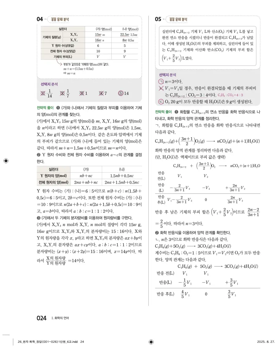 2022 개정 완자 고등 화학 답지 24페이지