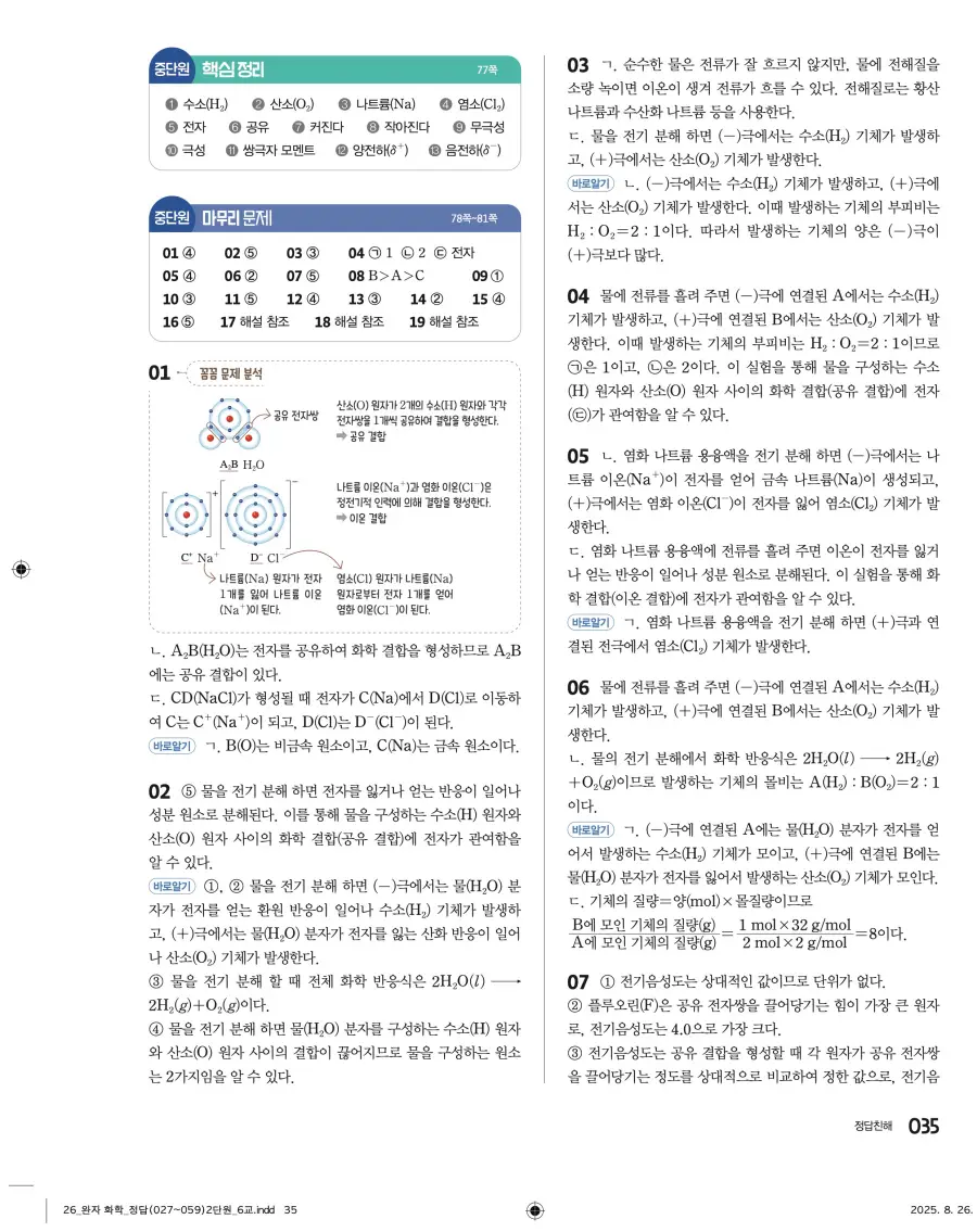 2022 개정 완자 고등 화학 답지 35페이지