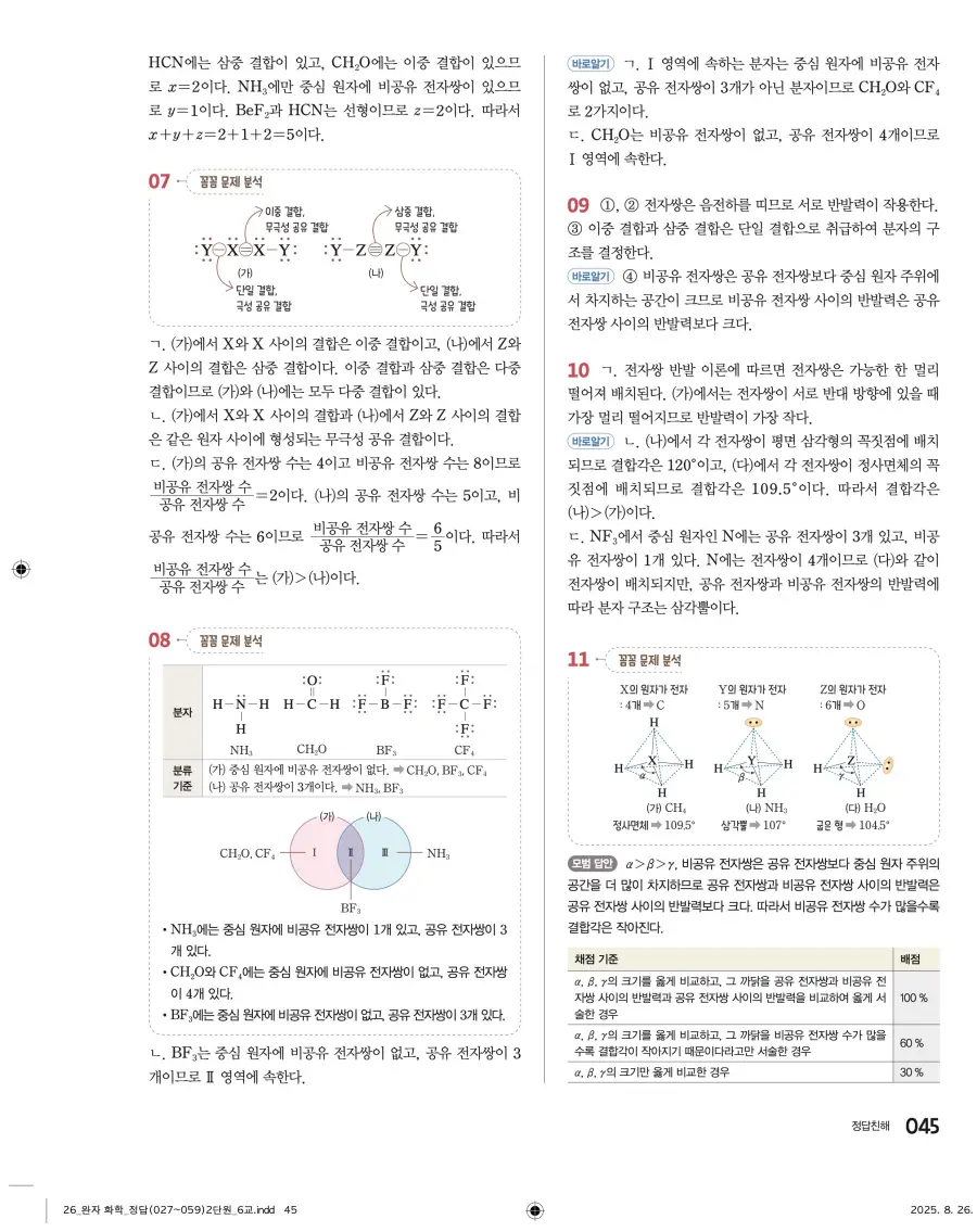 2022 개정 완자 고등 화학 답지 45페이지