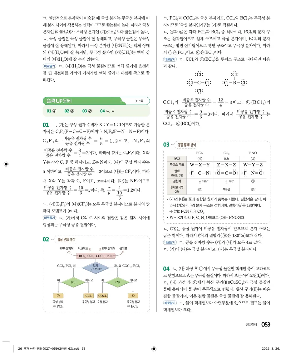 2022 개정 완자 고등 화학 답지 53페이지