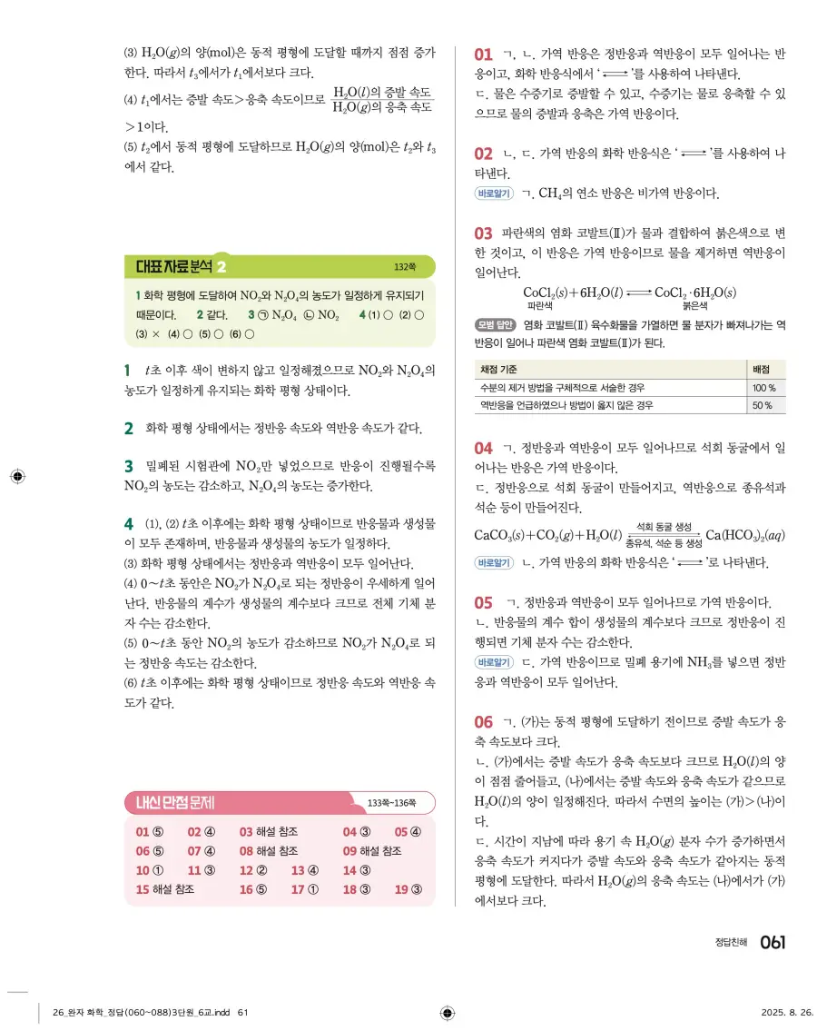 2022 개정 완자 고등 화학 답지 61페이지