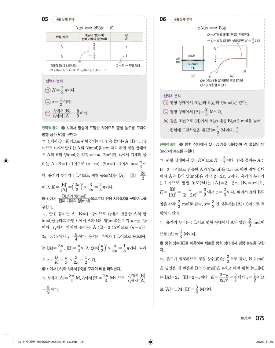 2022 개정 완자 고등 화학 답지 75페이지