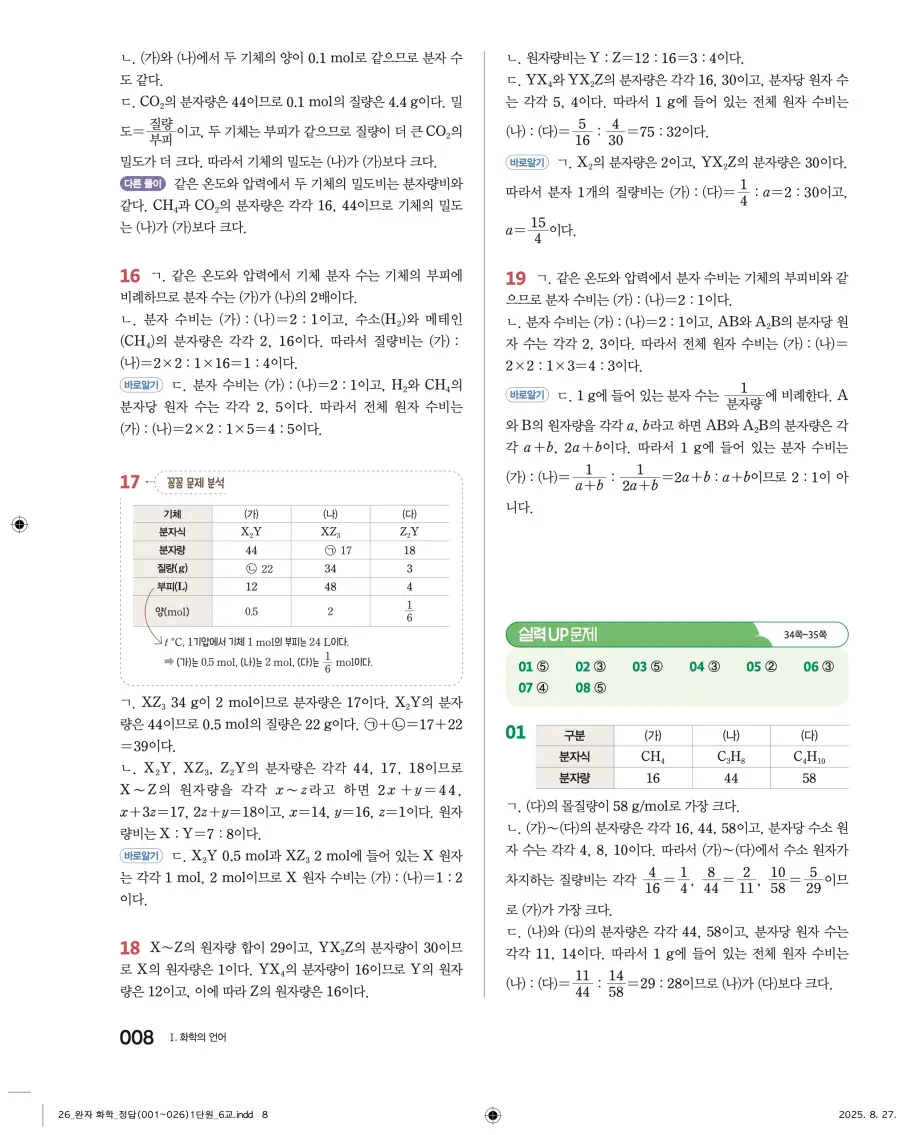 2022 개정 완자 고등 화학 답지 8페이지