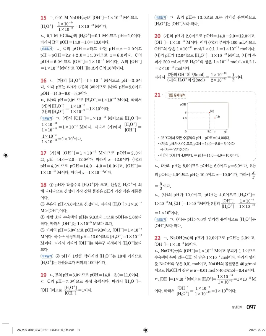 2022 개정 완자 고등 화학 답지 97페이지