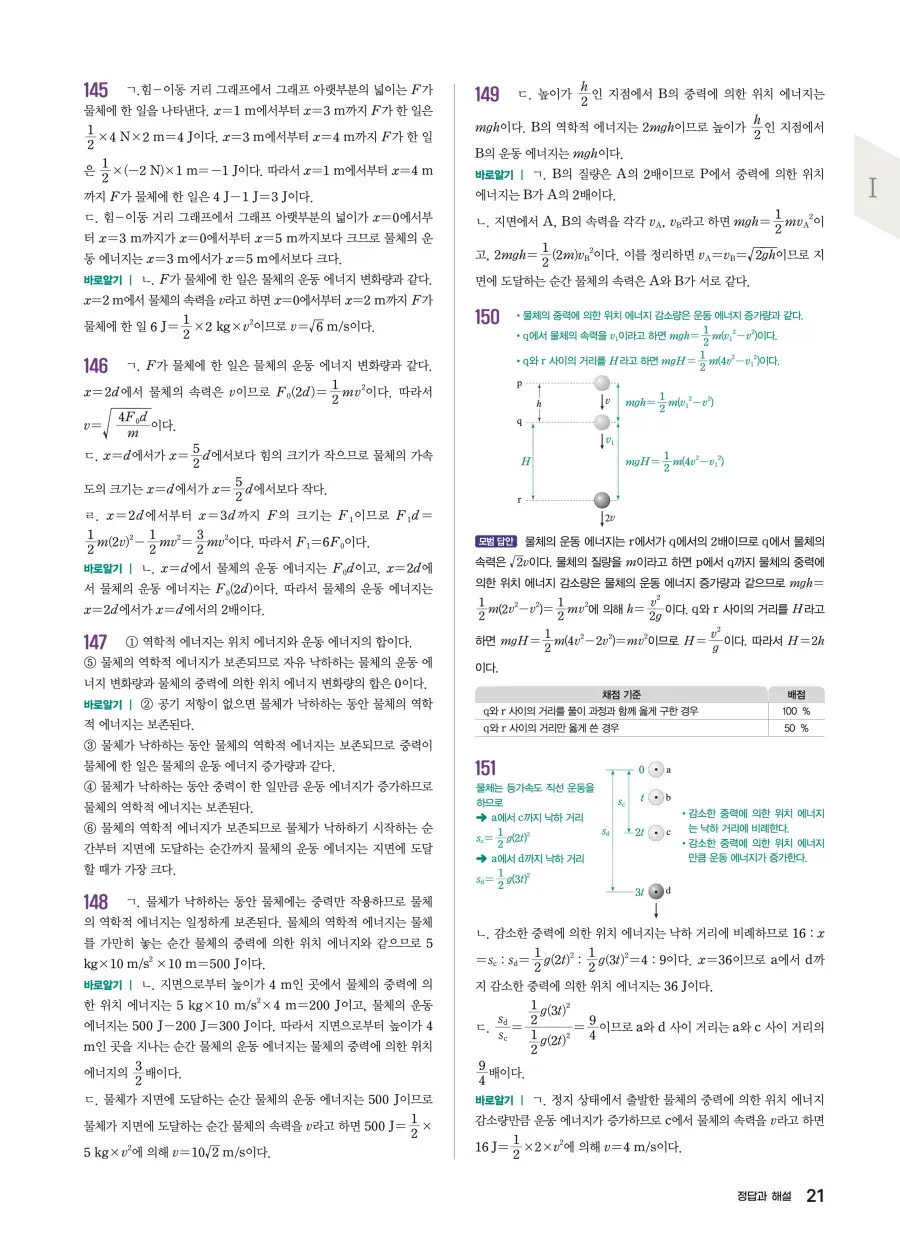 2022 개정 완자 기출픽 고등 물리학 답지 21페이지