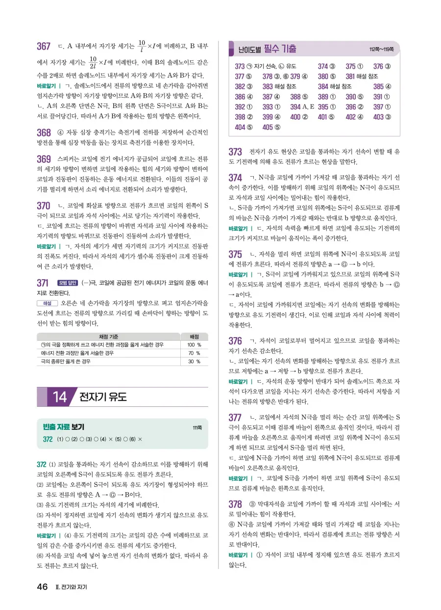2022 개정 완자 기출픽 고등 물리학 답지 46페이지