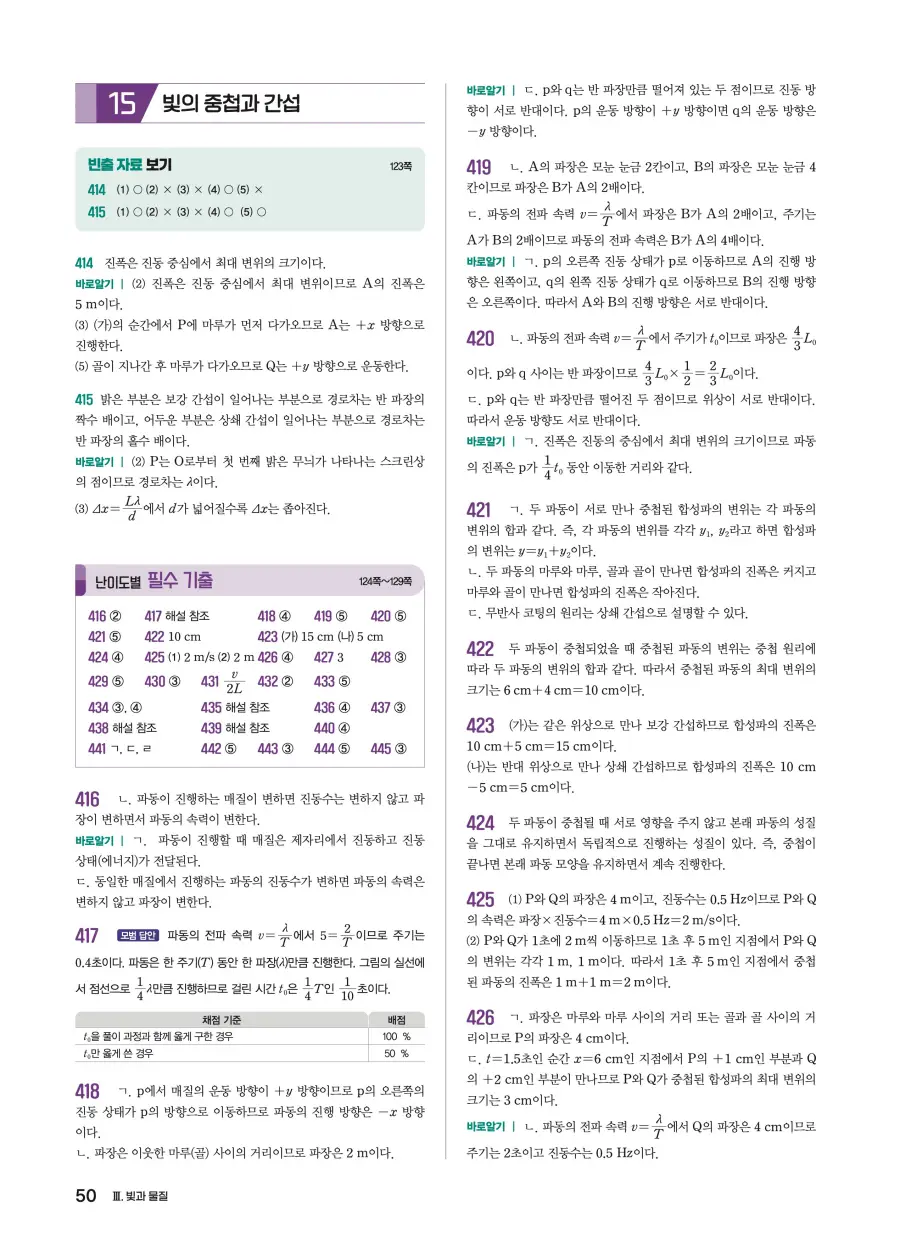 2022 개정 완자 기출픽 고등 물리학 답지 50페이지