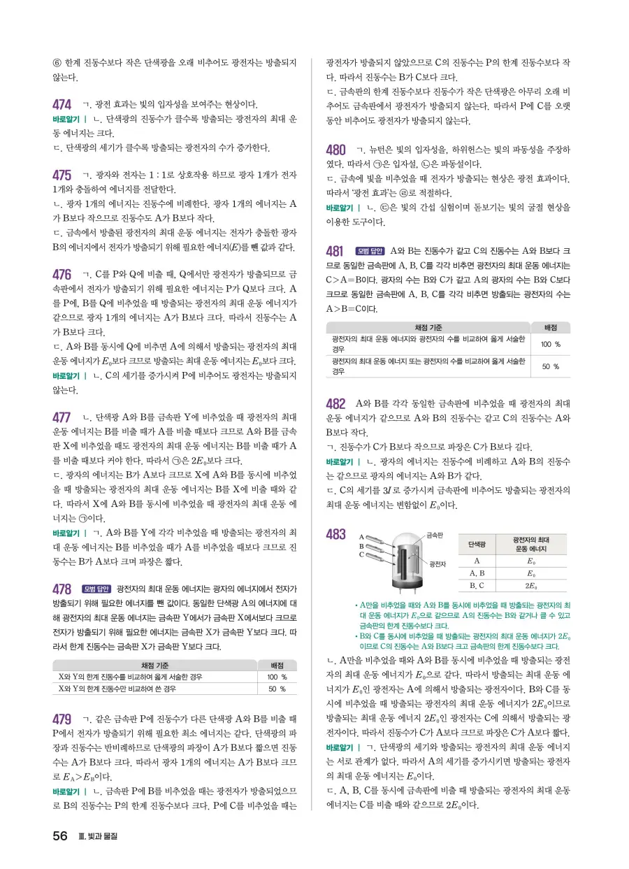 2022 개정 완자 기출픽 고등 물리학 답지 56페이지