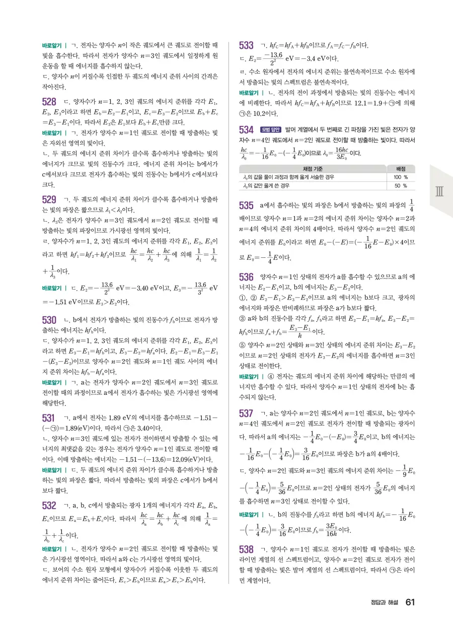 2022 개정 완자 기출픽 고등 물리학 답지 61페이지