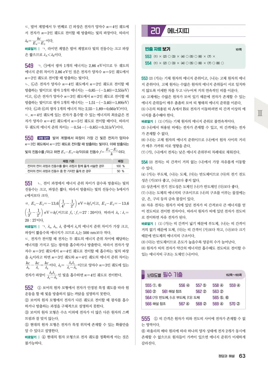 2022 개정 완자 기출픽 고등 물리학 답지 63페이지