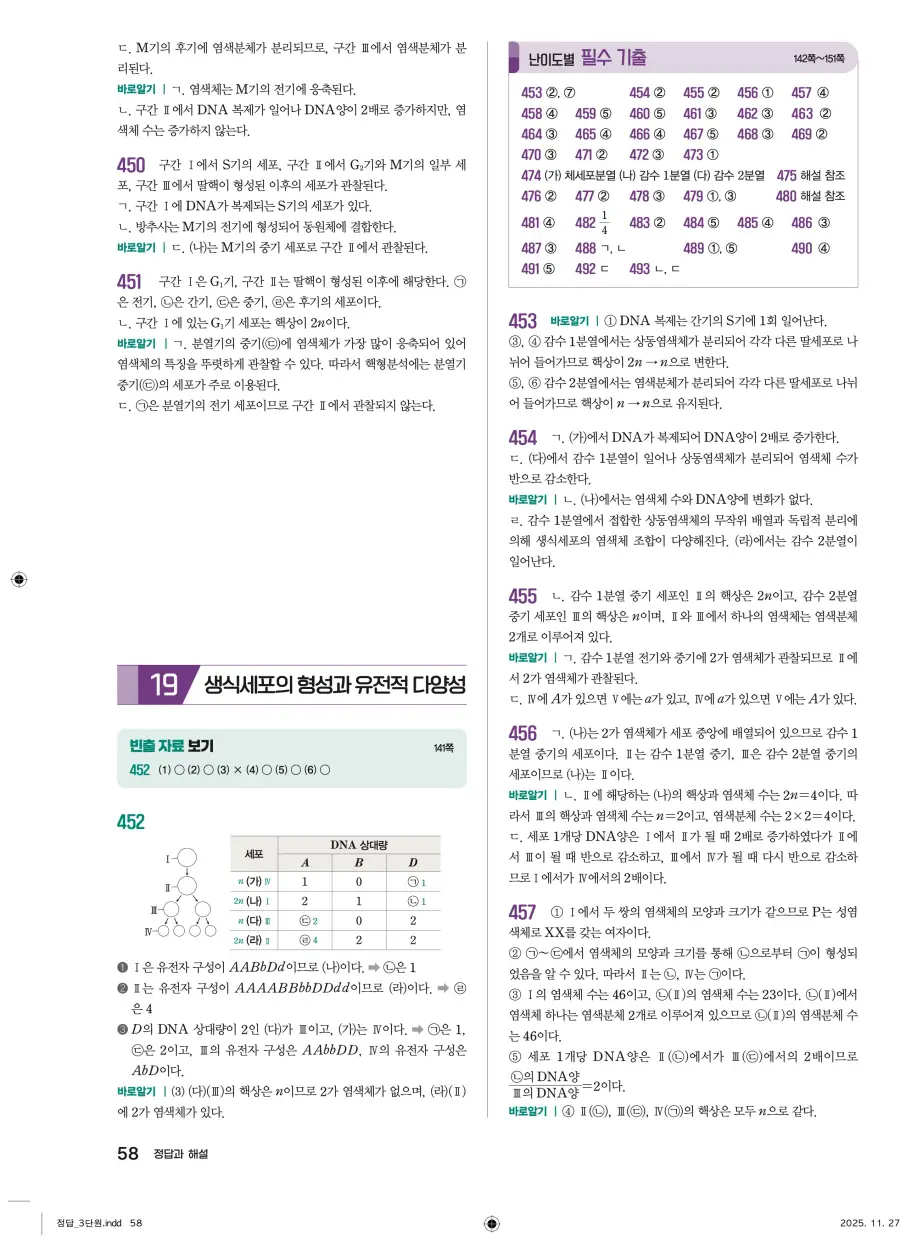 2022 개정 완자 기출픽 고등 생명과학 답지 58페이지