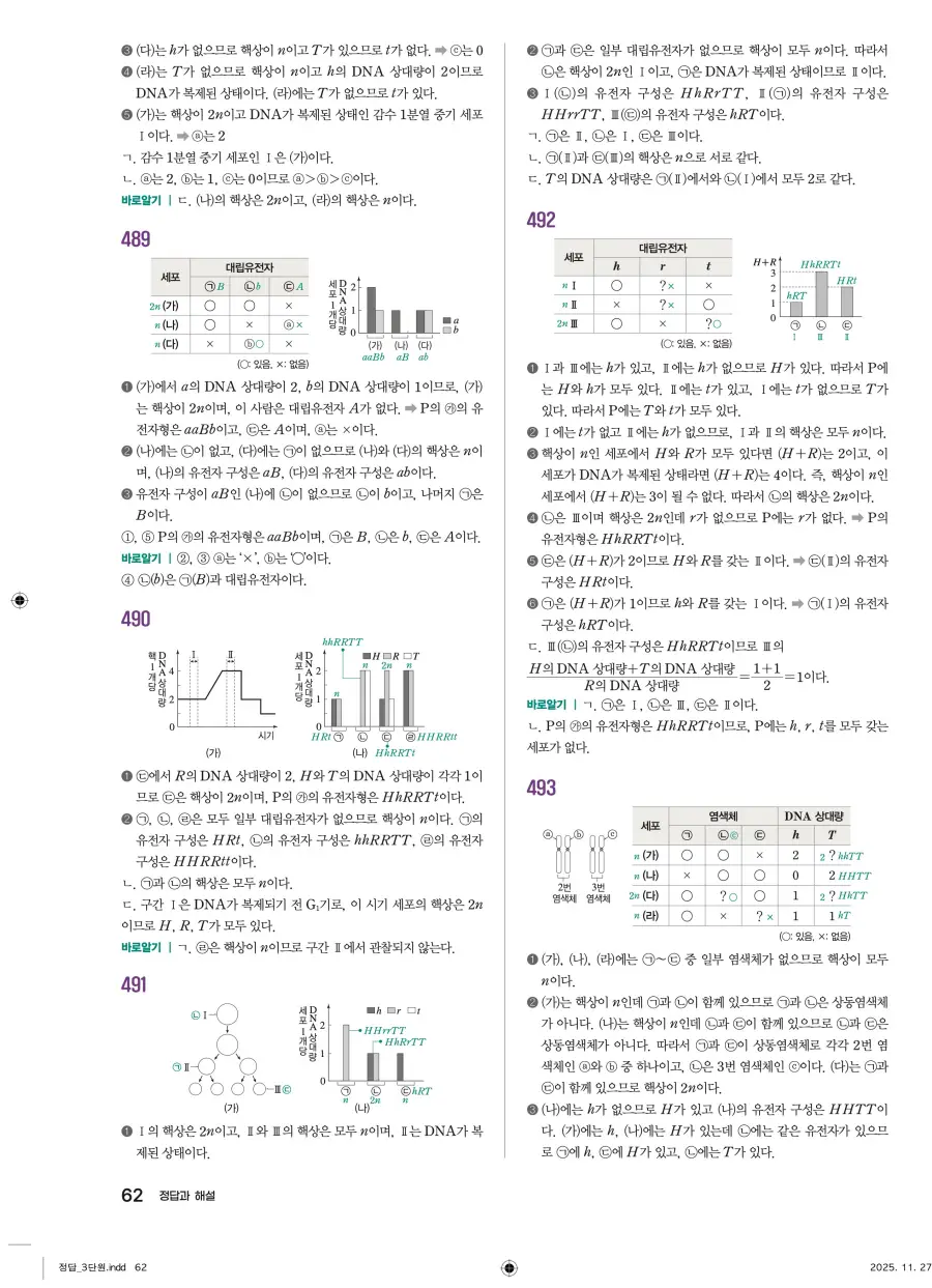2022 개정 완자 기출픽 고등 생명과학 답지 62페이지