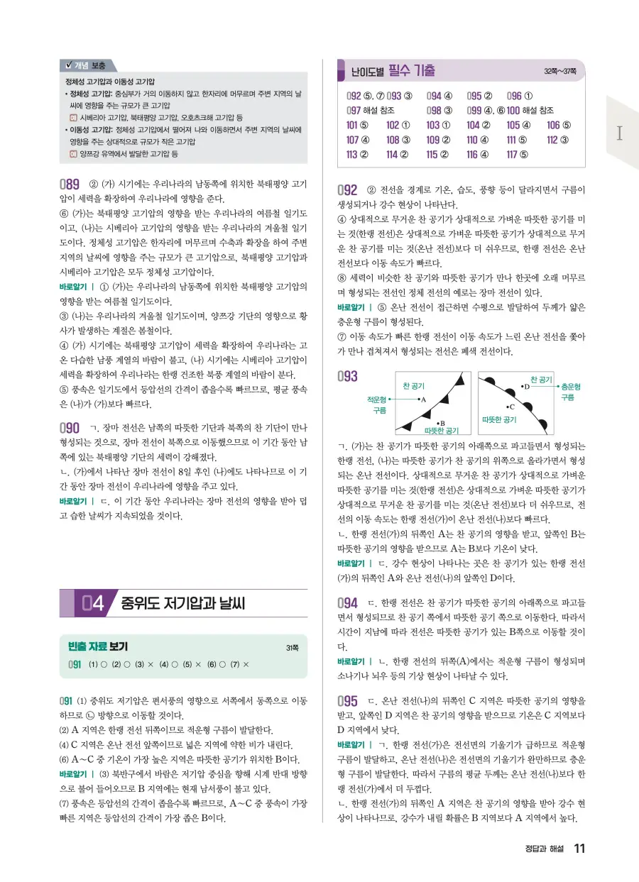 2022 개정 완자 기출픽 고등 지구과학 답지 11페이지
