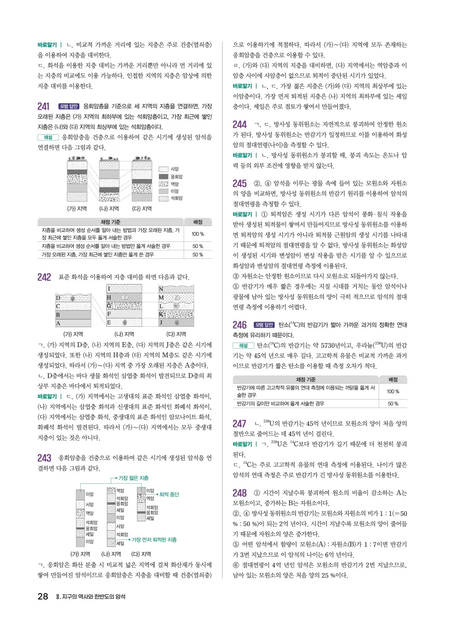 2022 개정 완자 기출픽 고등 지구과학 답지 28페이지