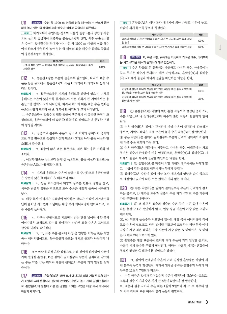 2022 개정 완자 기출픽 고등 지구과학 답지 3페이지