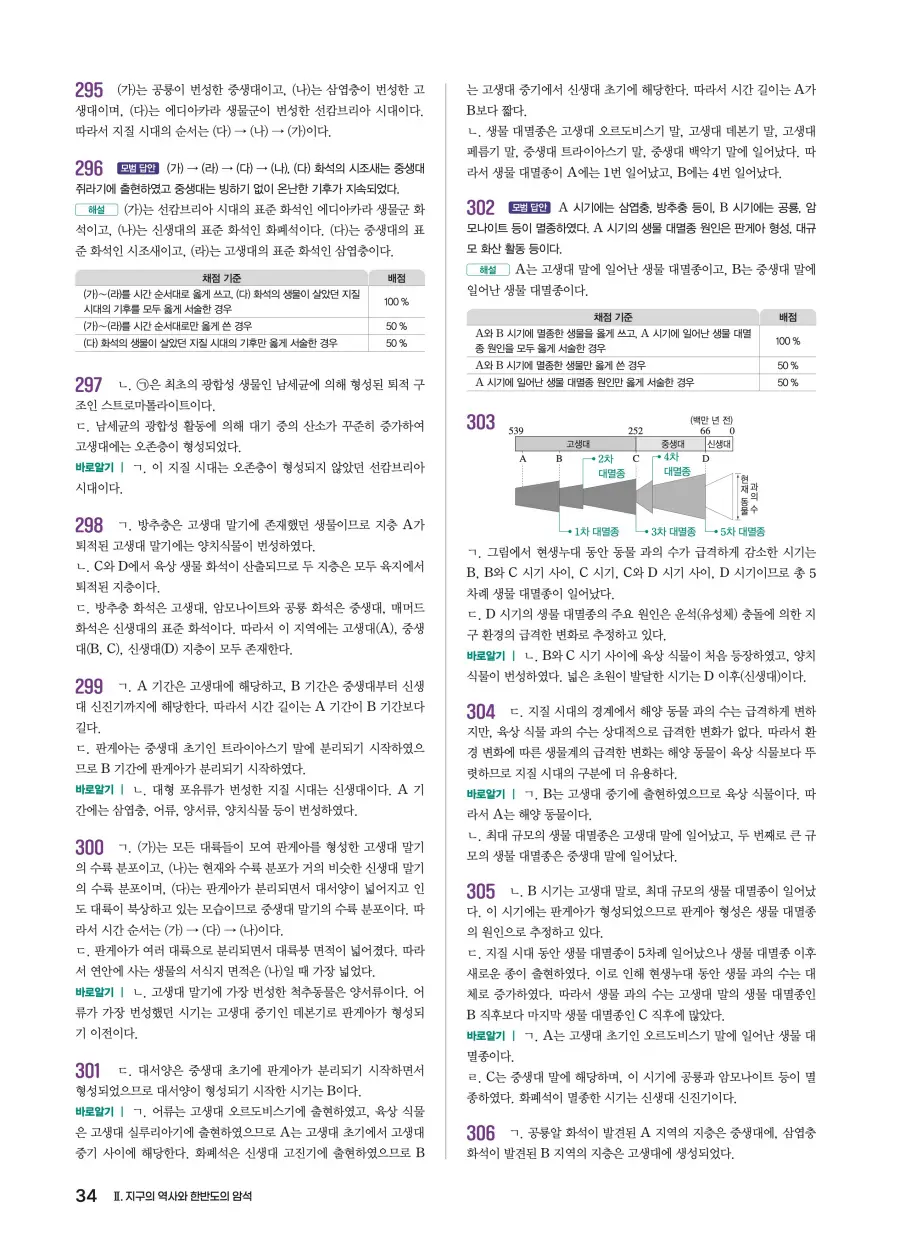 2022 개정 완자 기출픽 고등 지구과학 답지 34페이지