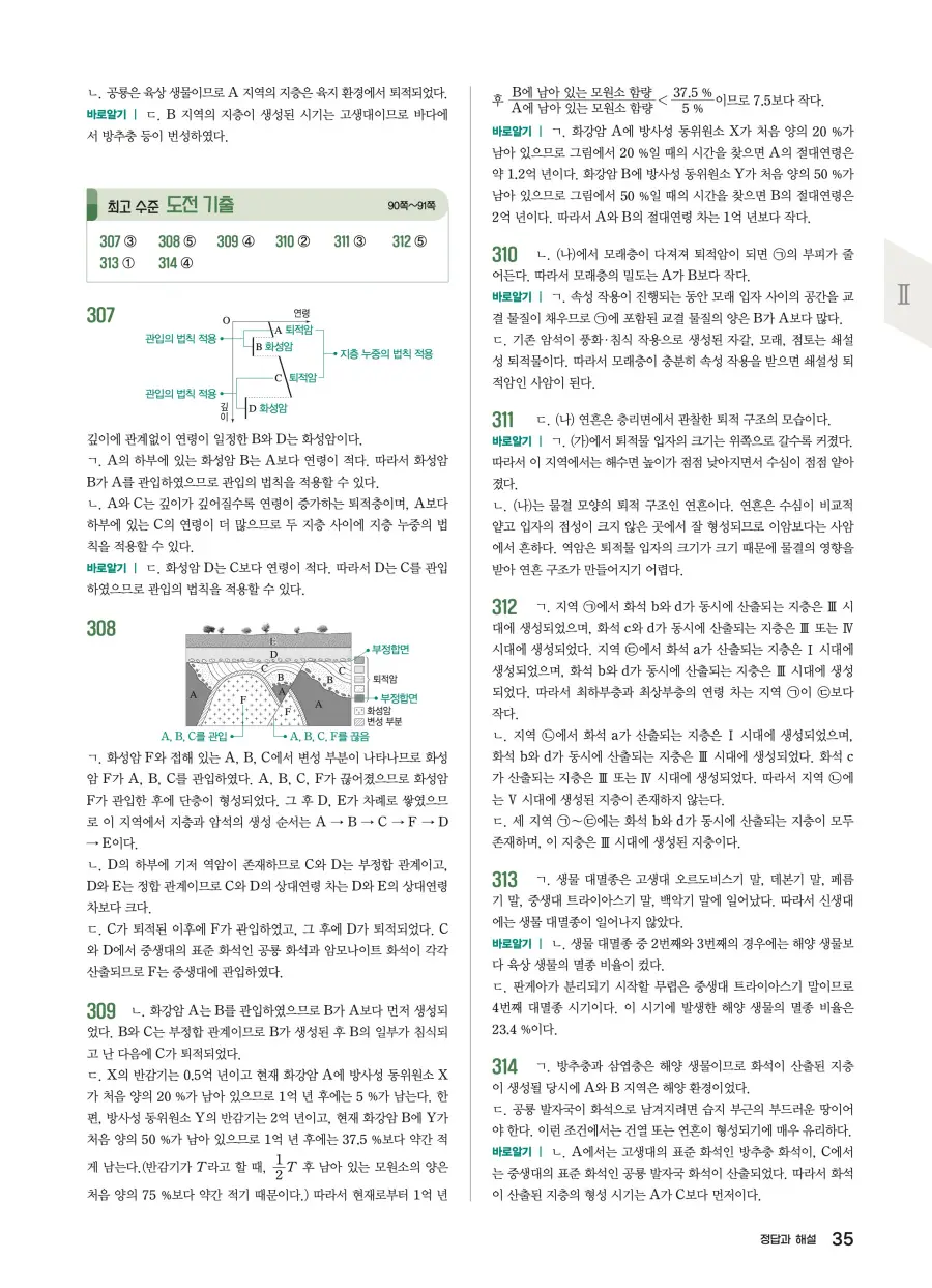2022 개정 완자 기출픽 고등 지구과학 답지 35페이지