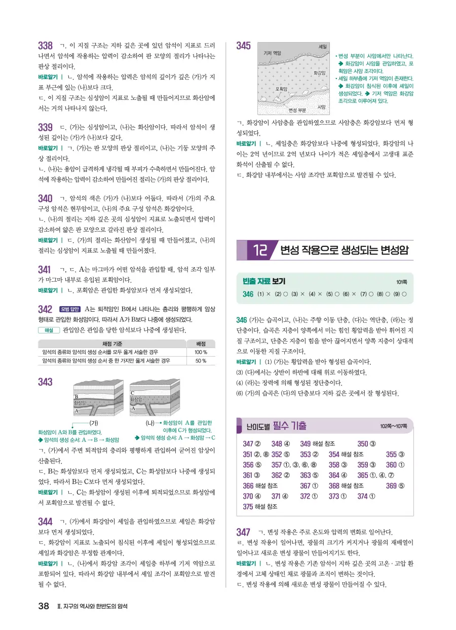2022 개정 완자 기출픽 고등 지구과학 답지 38페이지