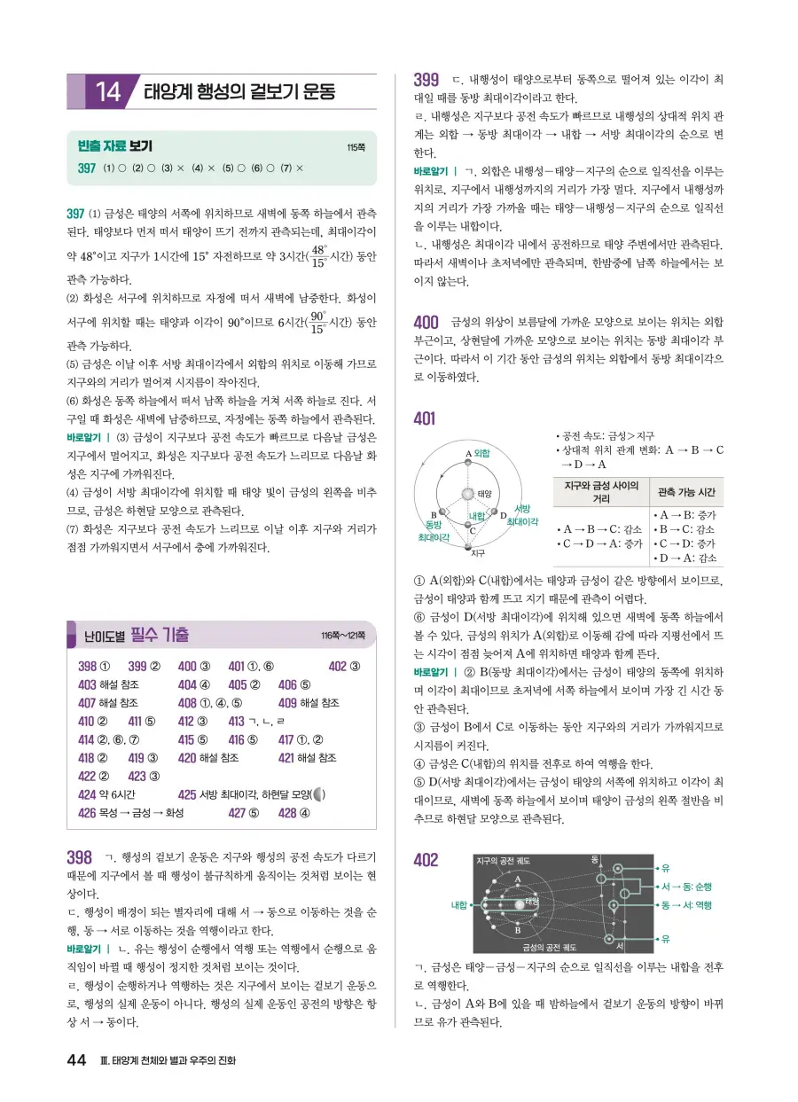 2022 개정 완자 기출픽 고등 지구과학 답지 44페이지