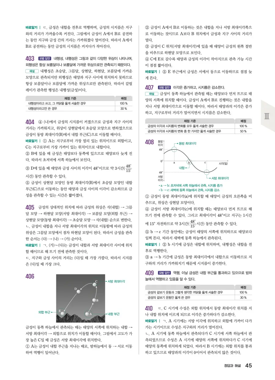 2022 개정 완자 기출픽 고등 지구과학 답지 45페이지