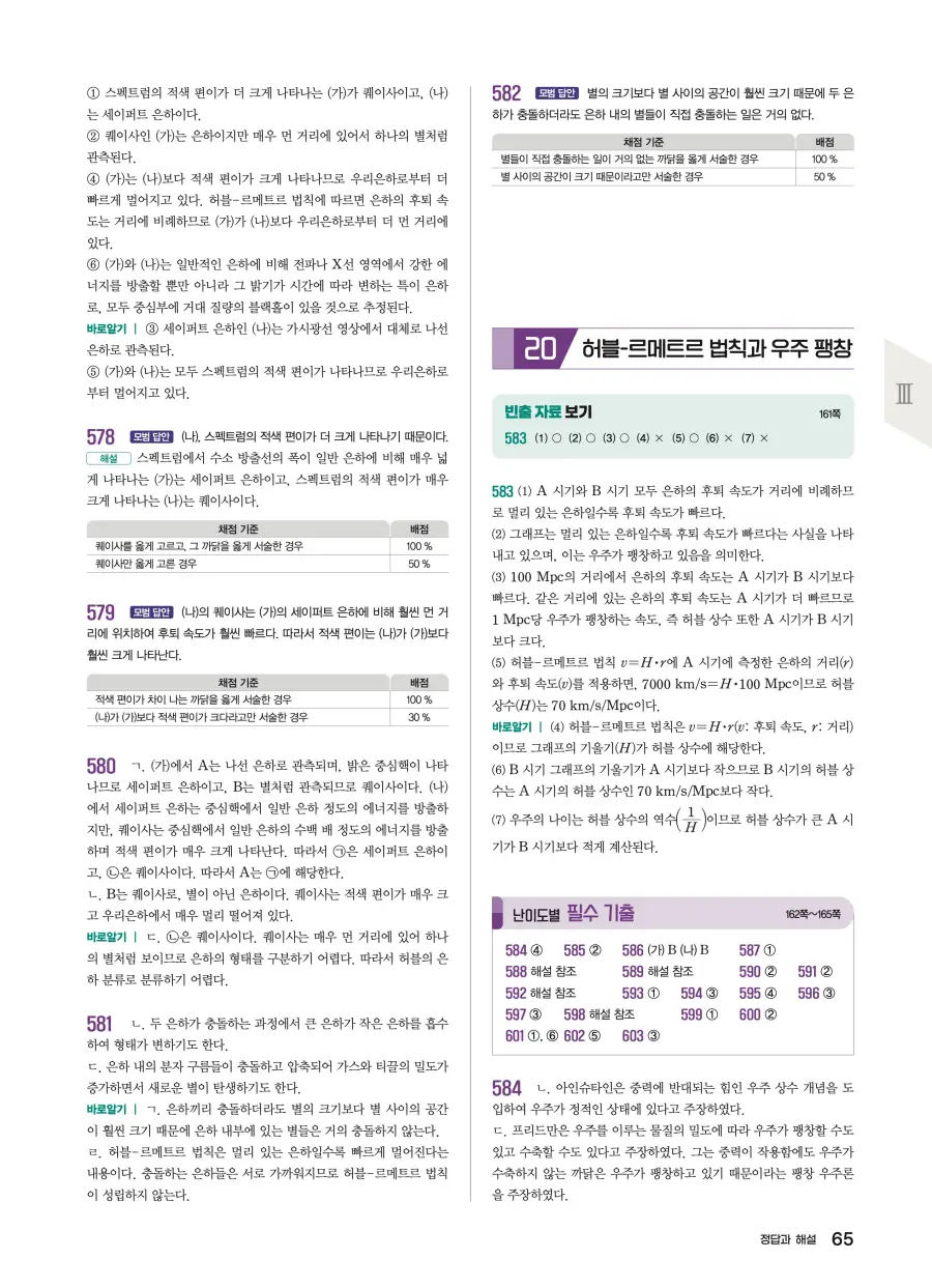 2022 개정 완자 기출픽 고등 지구과학 답지 65페이지