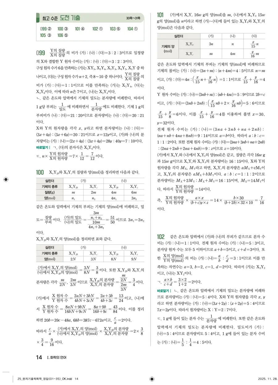 2022 개정 완자 기출픽 고등 화학 답지 14페이지