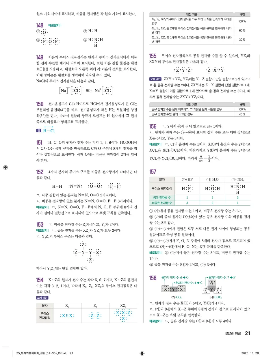 2022 개정 완자 기출픽 고등 화학 답지 21페이지