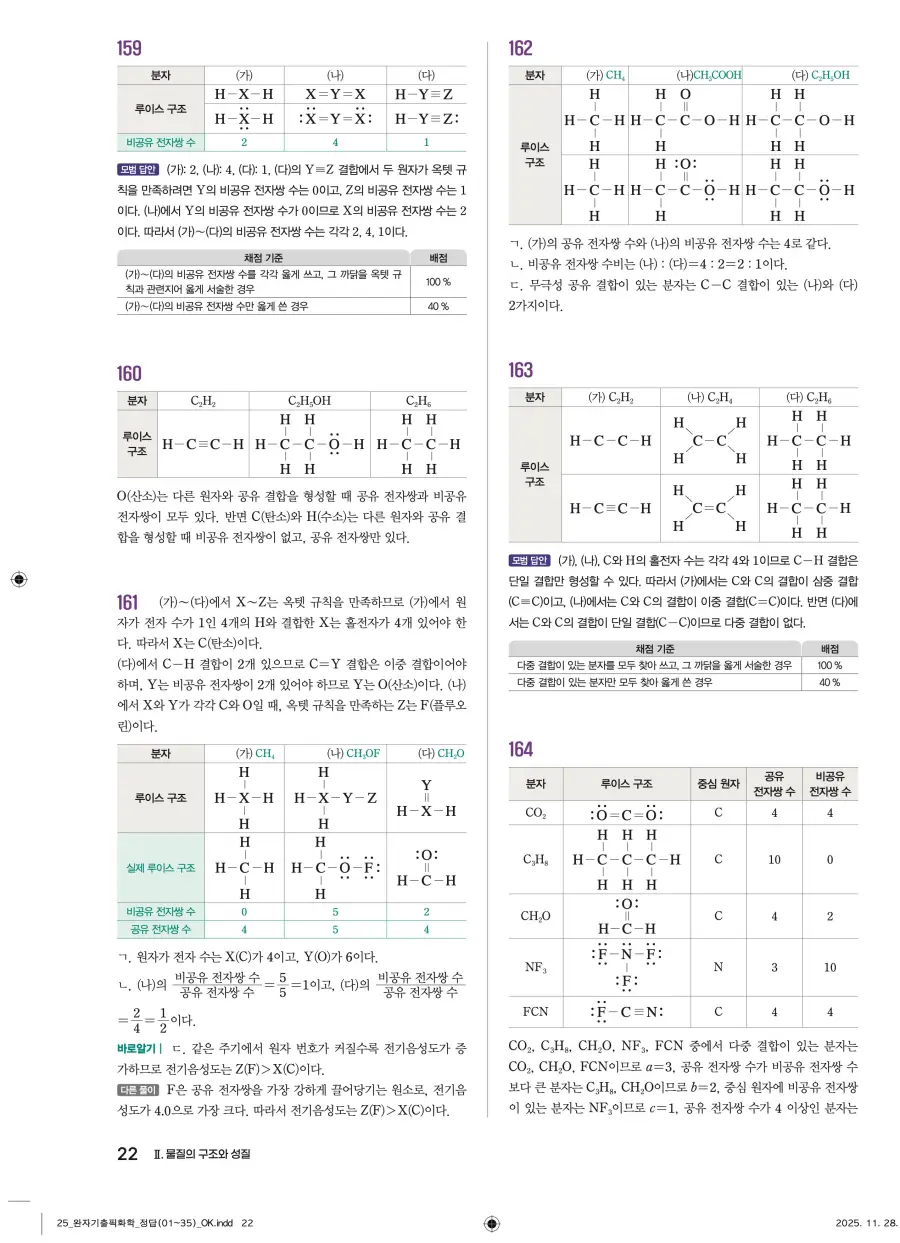 2022 개정 완자 기출픽 고등 화학 답지 22페이지
