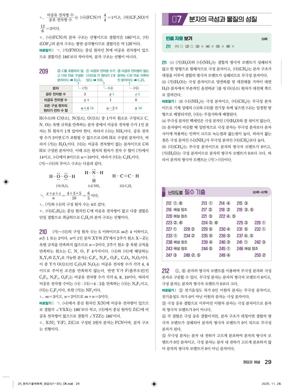 2022 개정 완자 기출픽 고등 화학 답지 29페이지
