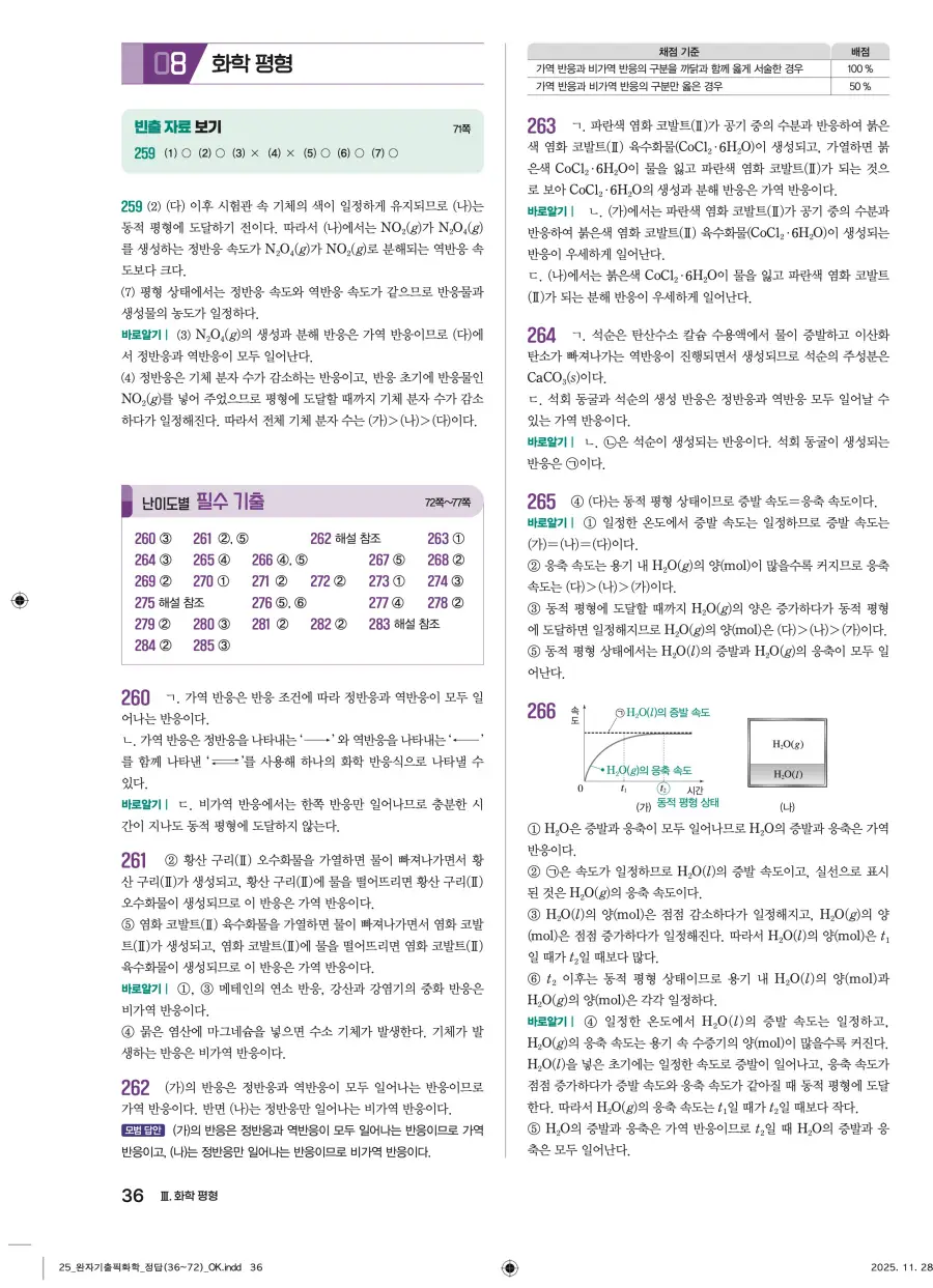 2022 개정 완자 기출픽 고등 화학 답지 36페이지