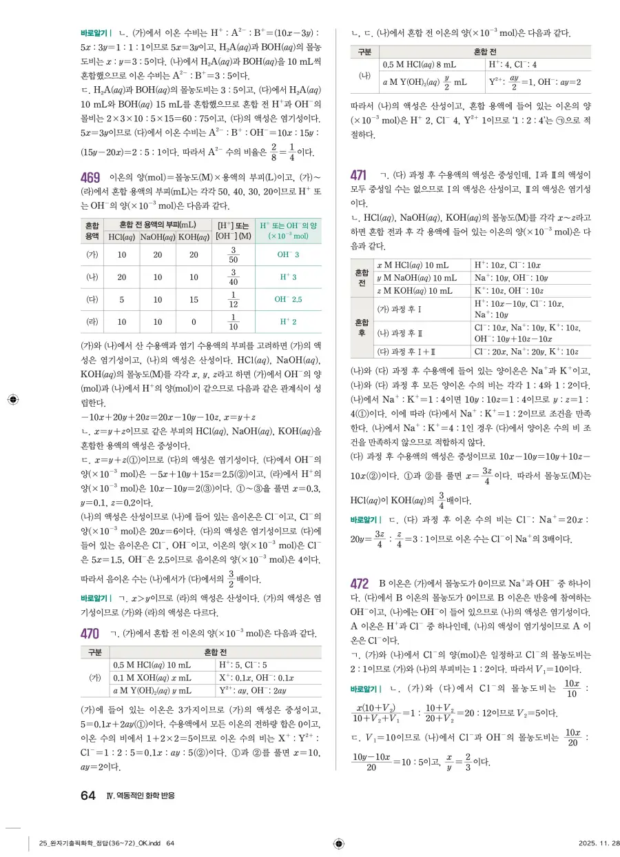 2022 개정 완자 기출픽 고등 화학 답지 64페이지