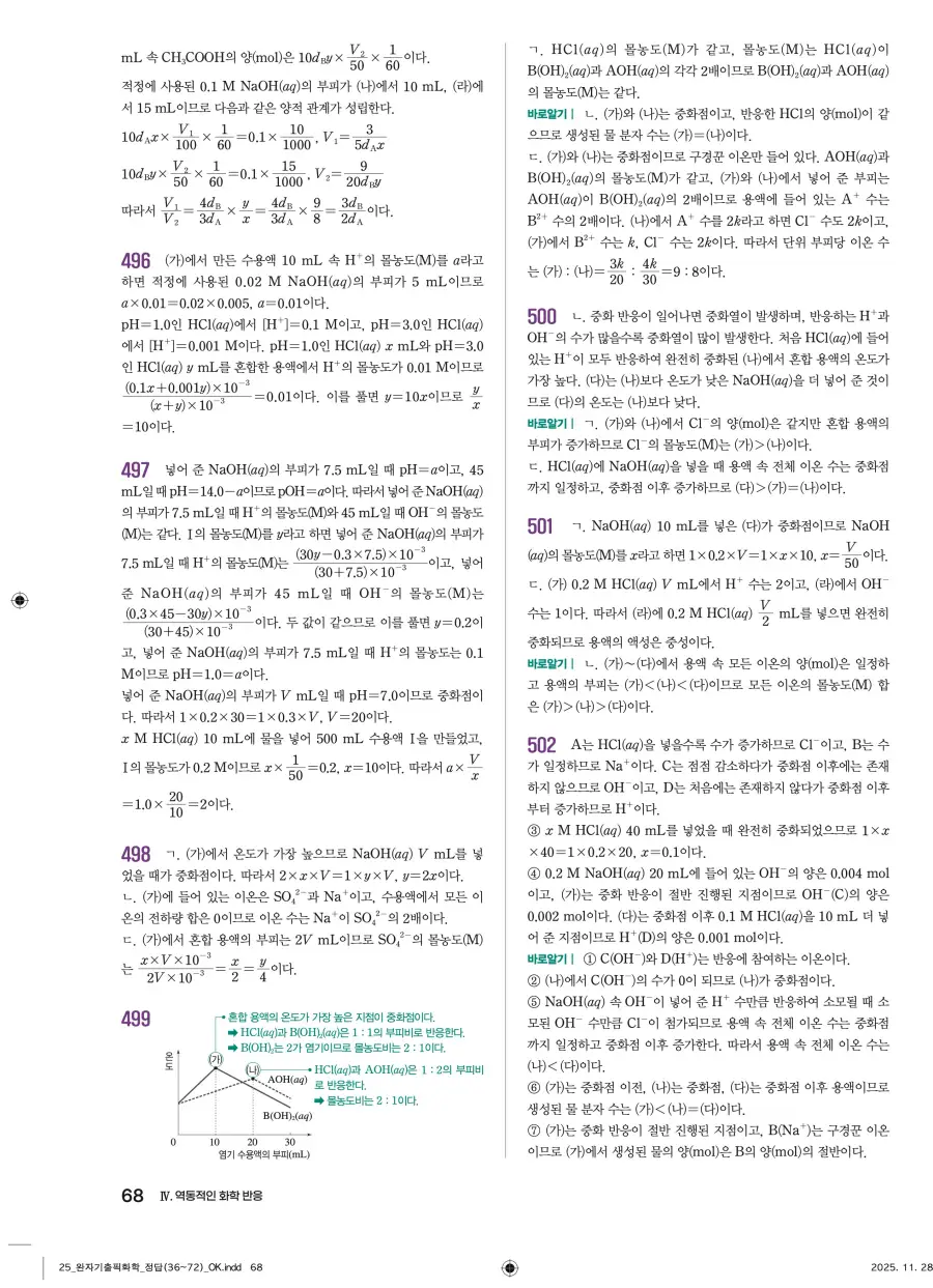 2022 개정 완자 기출픽 고등 화학 답지 68페이지