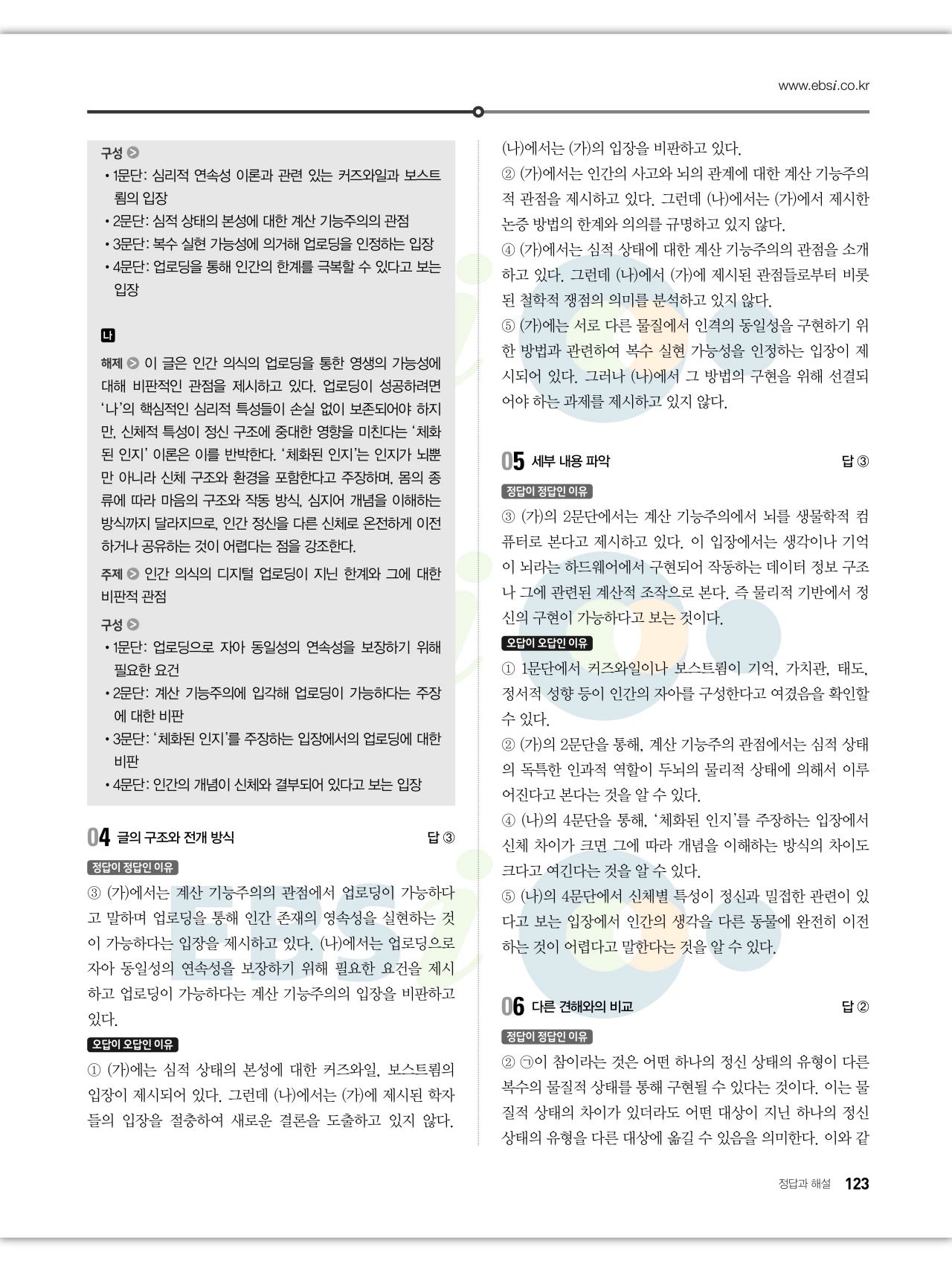 EBS 2027 수능특강 독서 답지 해설 123페이지