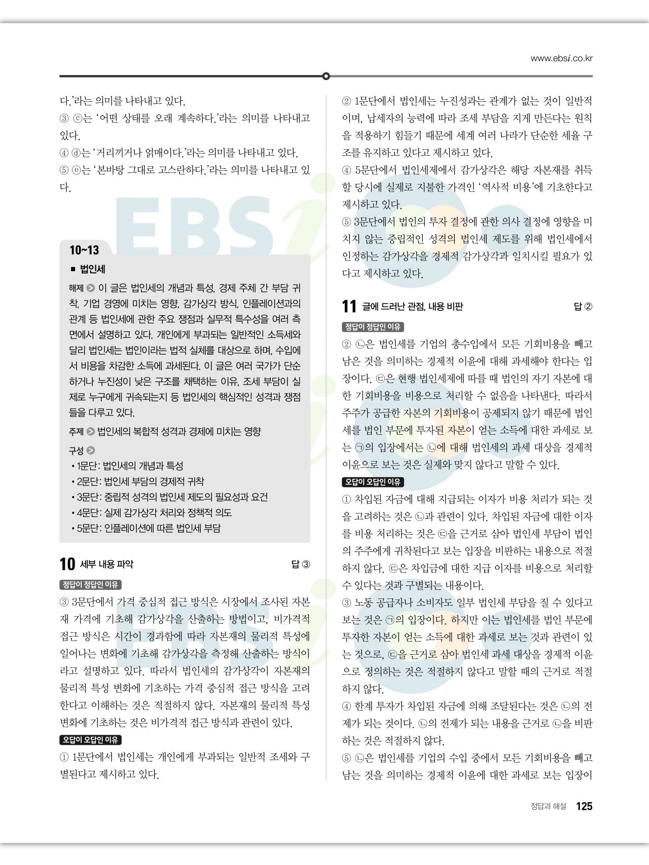 EBS 2027 수능특강 독서 답지 해설 125페이지