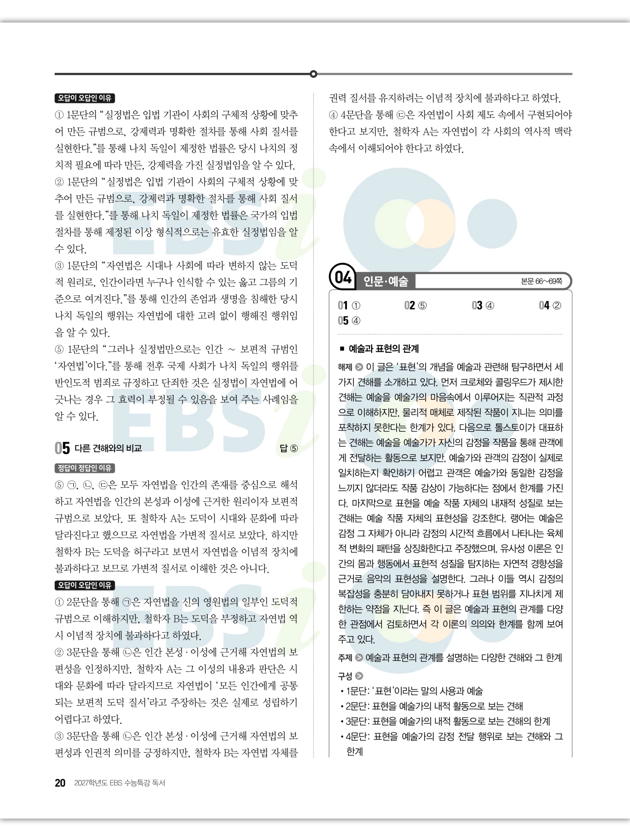 EBS 2027 수능특강 독서 답지 해설 20페이지