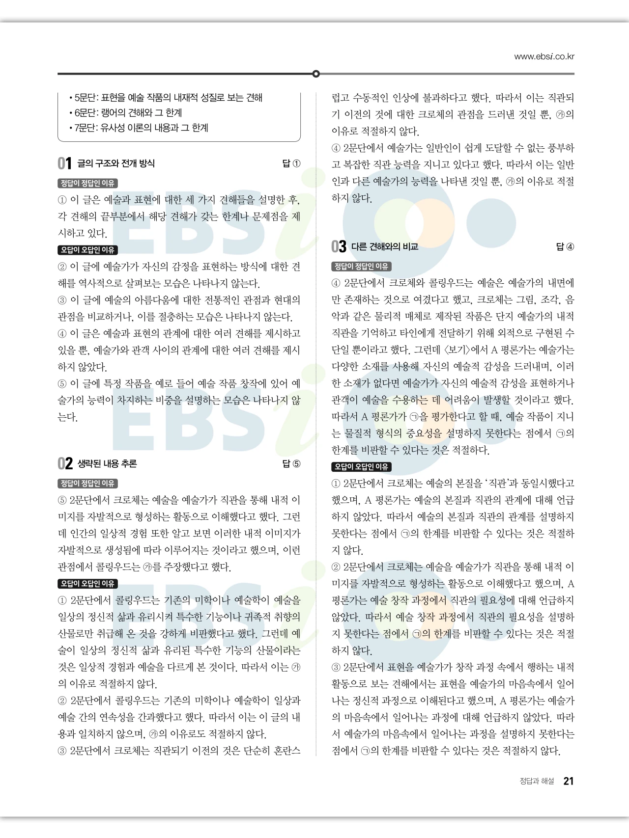 EBS 2027 수능특강 독서 답지 해설 21페이지