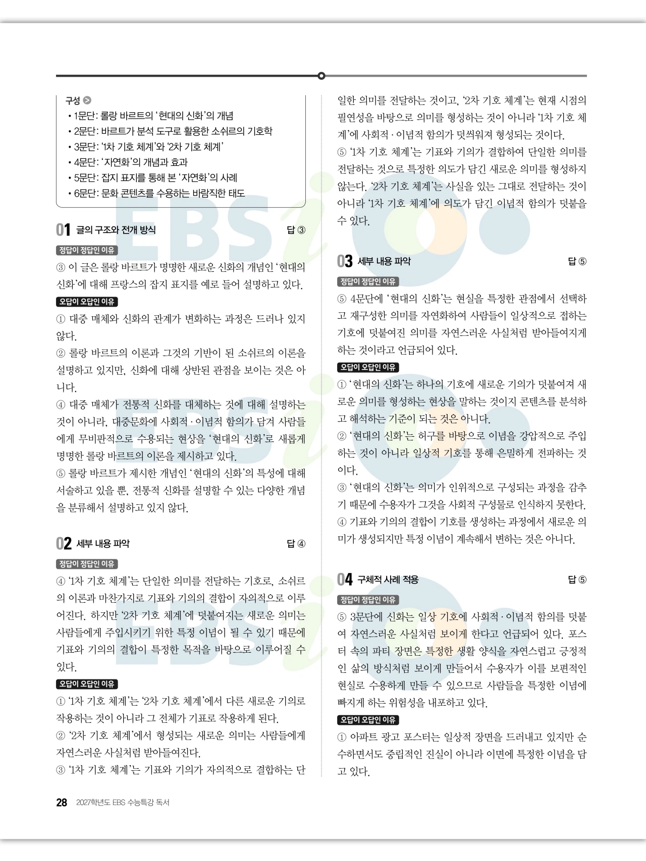 EBS 2027 수능특강 독서 답지 해설 28페이지