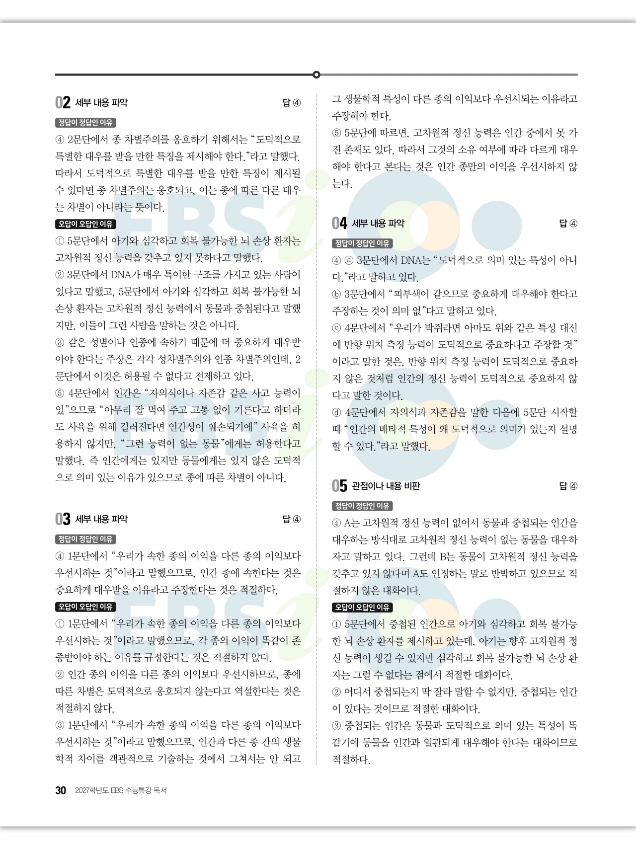 EBS 2027 수능특강 독서 답지 해설 30페이지