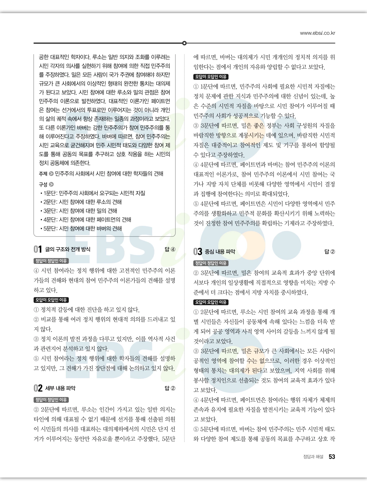 EBS 2027 수능특강 독서 답지 해설 53페이지