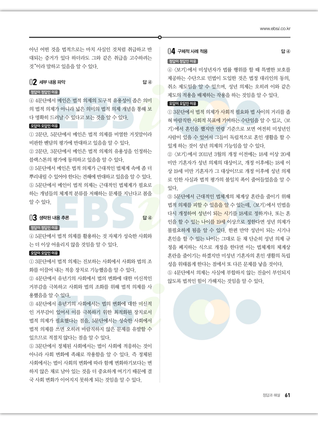 EBS 2027 수능특강 독서 답지 해설 61페이지