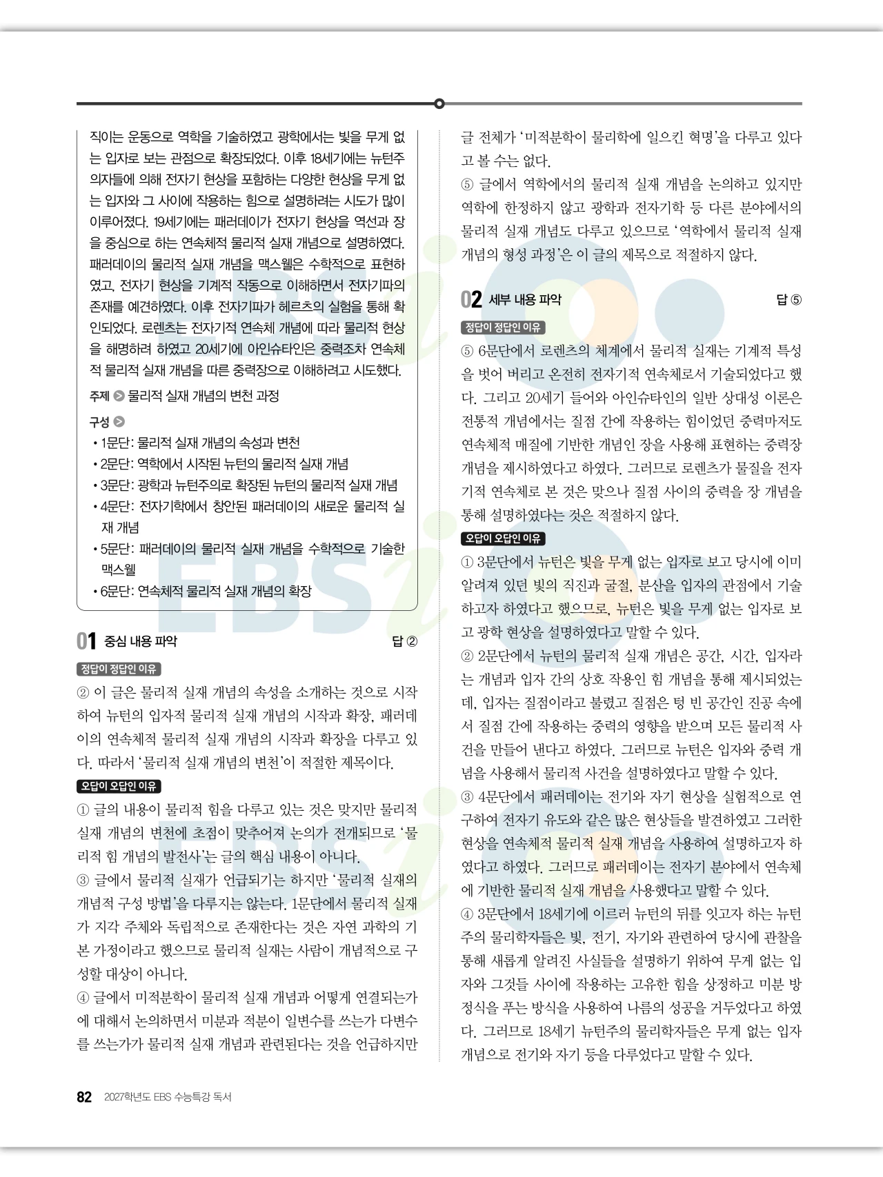 EBS 2027 수능특강 독서 답지 해설 82페이지