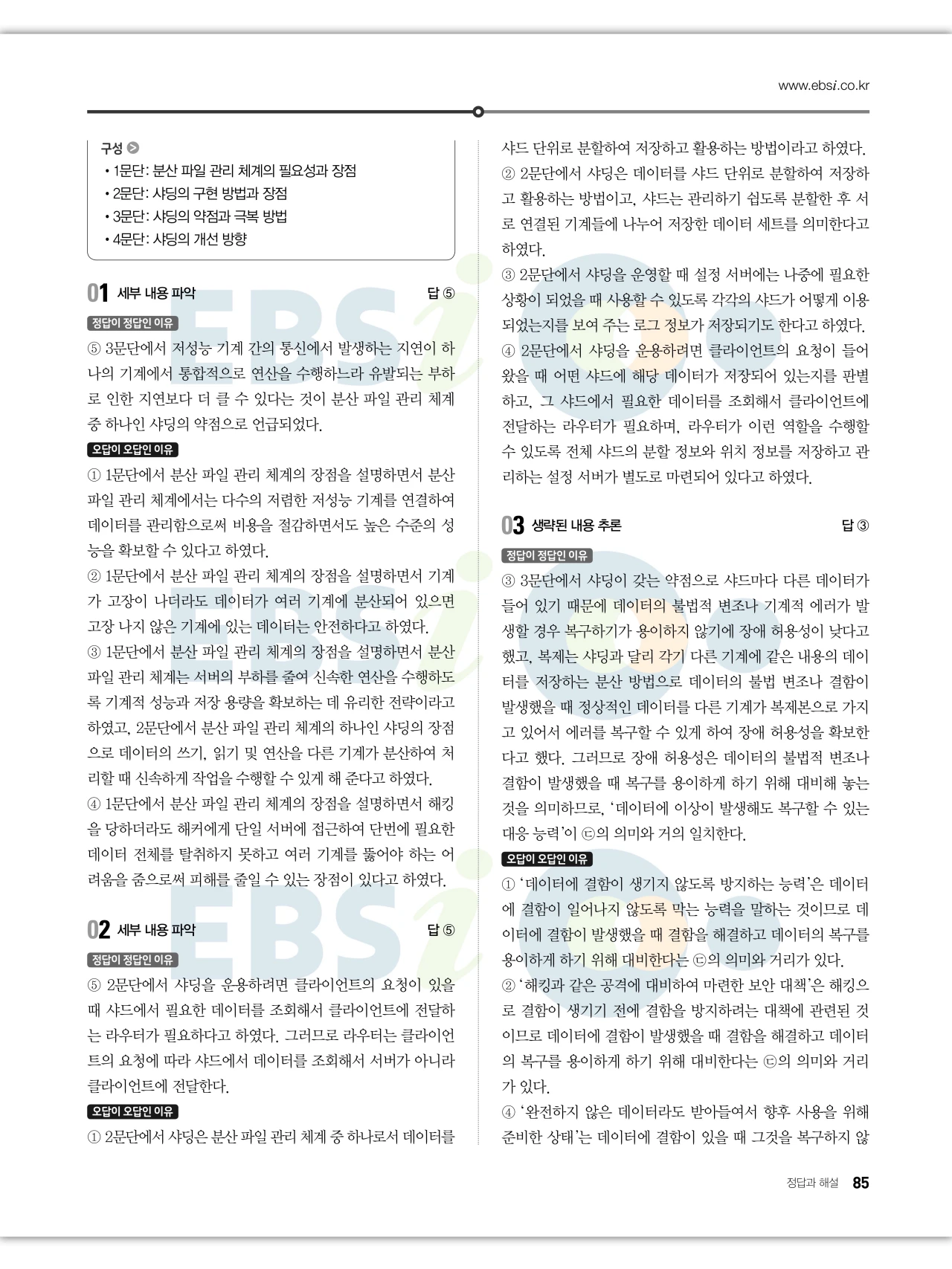 EBS 2027 수능특강 독서 답지 해설 85페이지