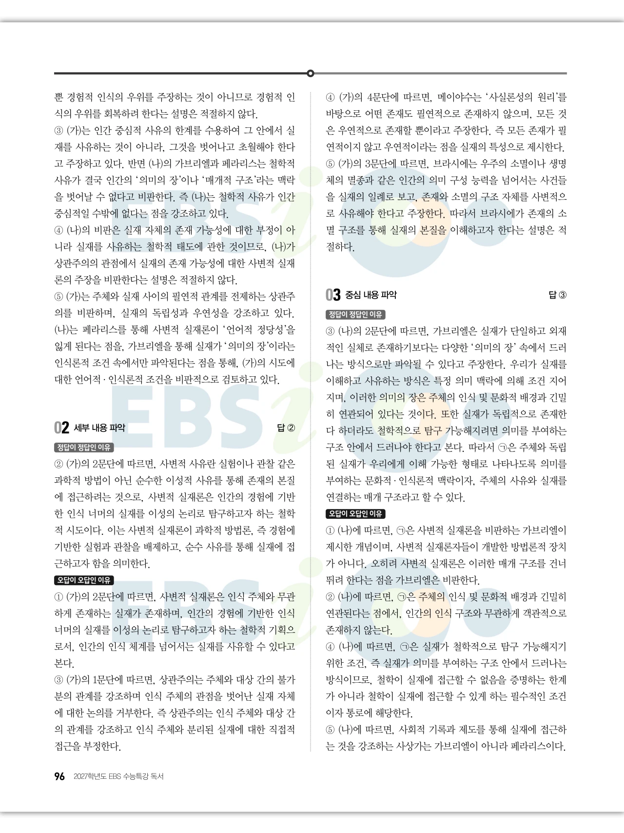 EBS 2027 수능특강 독서 답지 해설 96페이지