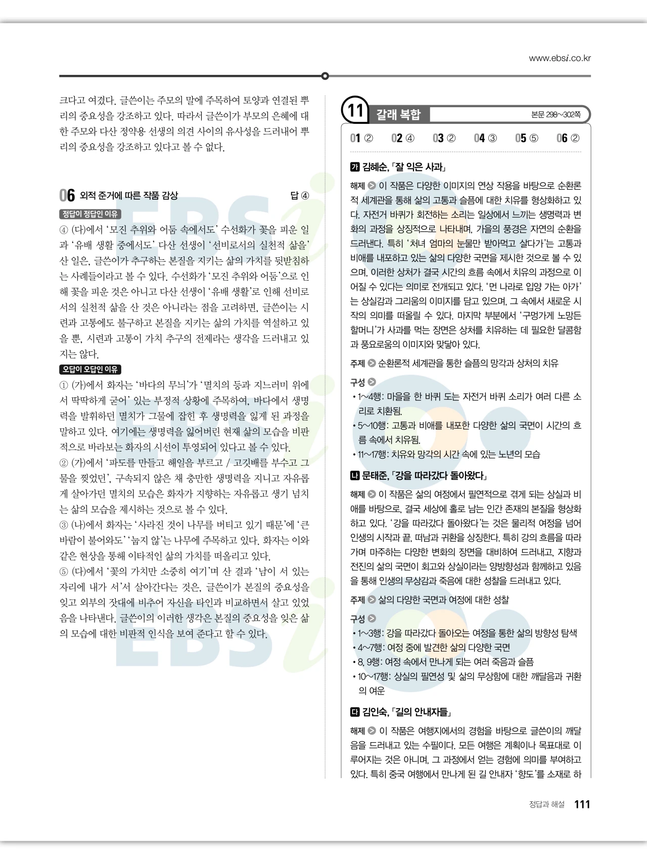 EBS 2027 수능특강 문학 답지 해설 112페이지