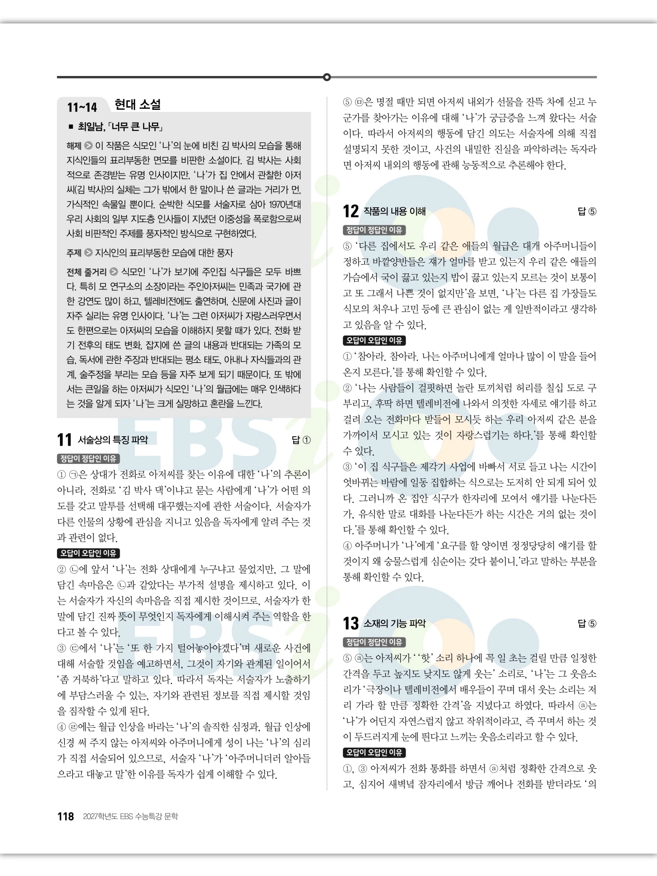 EBS 2027 수능특강 문학 답지 해설 119페이지