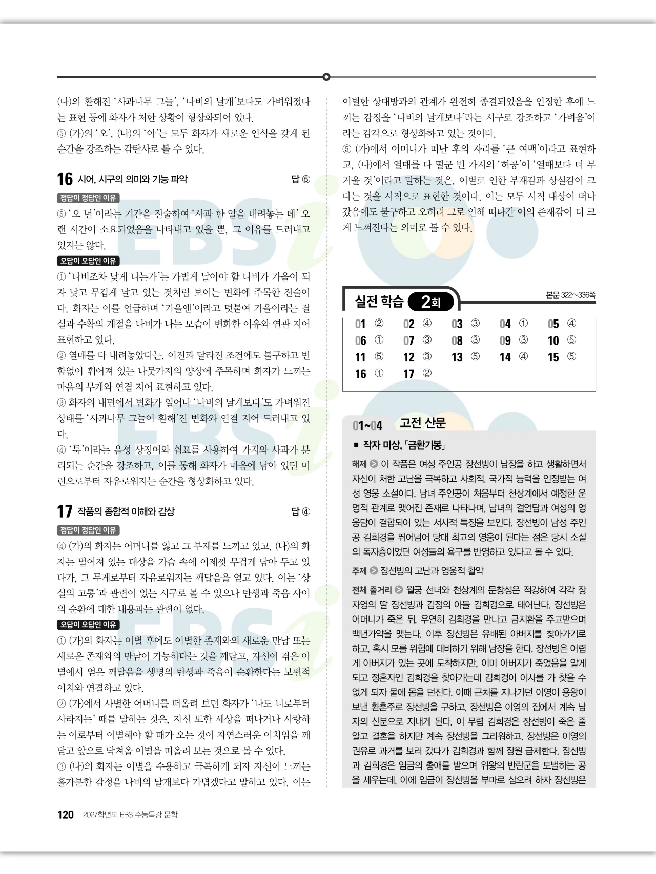 EBS 2027 수능특강 문학 답지 해설 121페이지